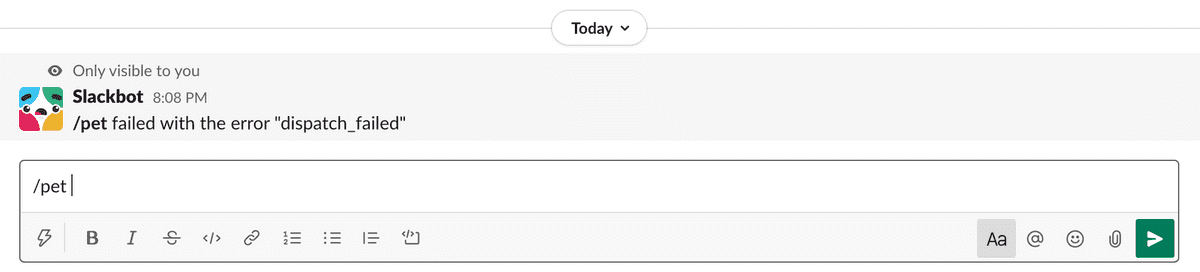 attempting to use /pet in slack and getting error