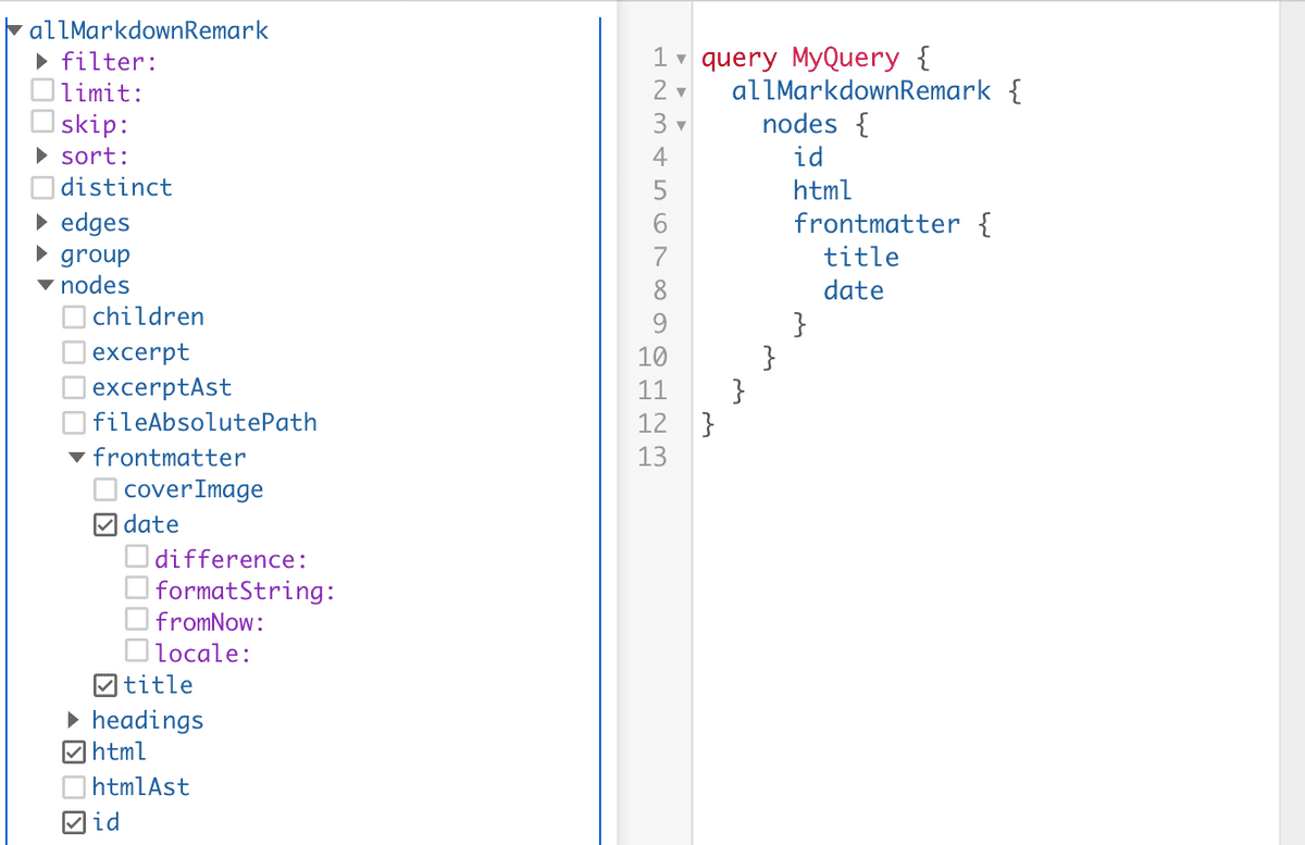 Graphiql query selecting options mentioned above