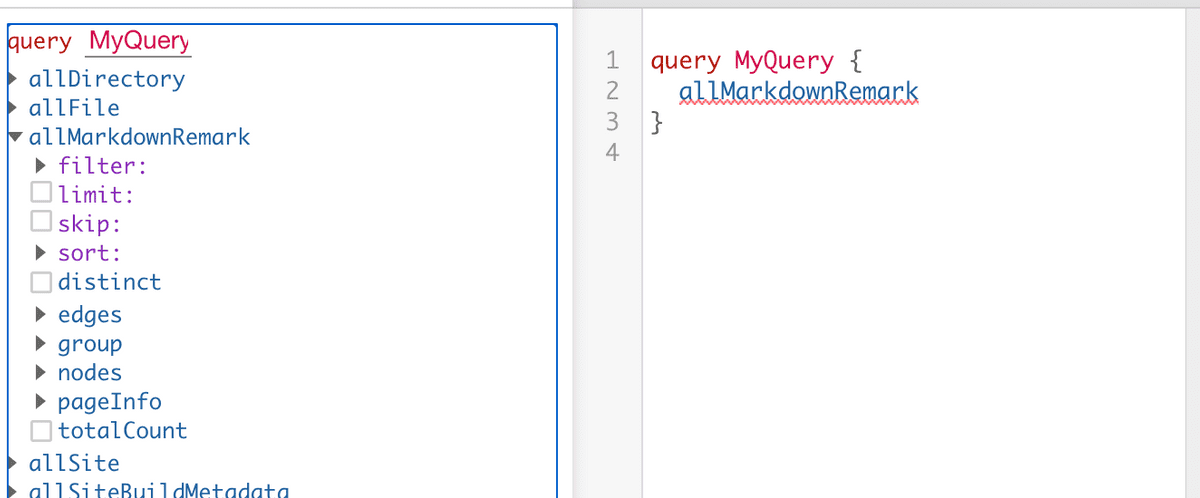 Graphiql querying allMarkdownRemark