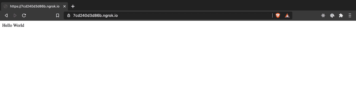 ngrok url displaying 'hello world'