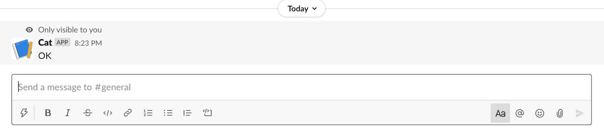 slack ephemeral message saying OK