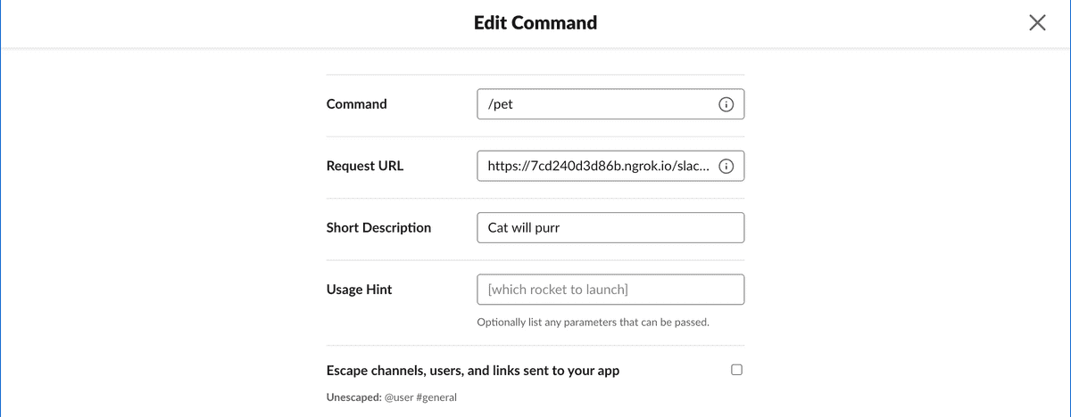 filled out slash command form